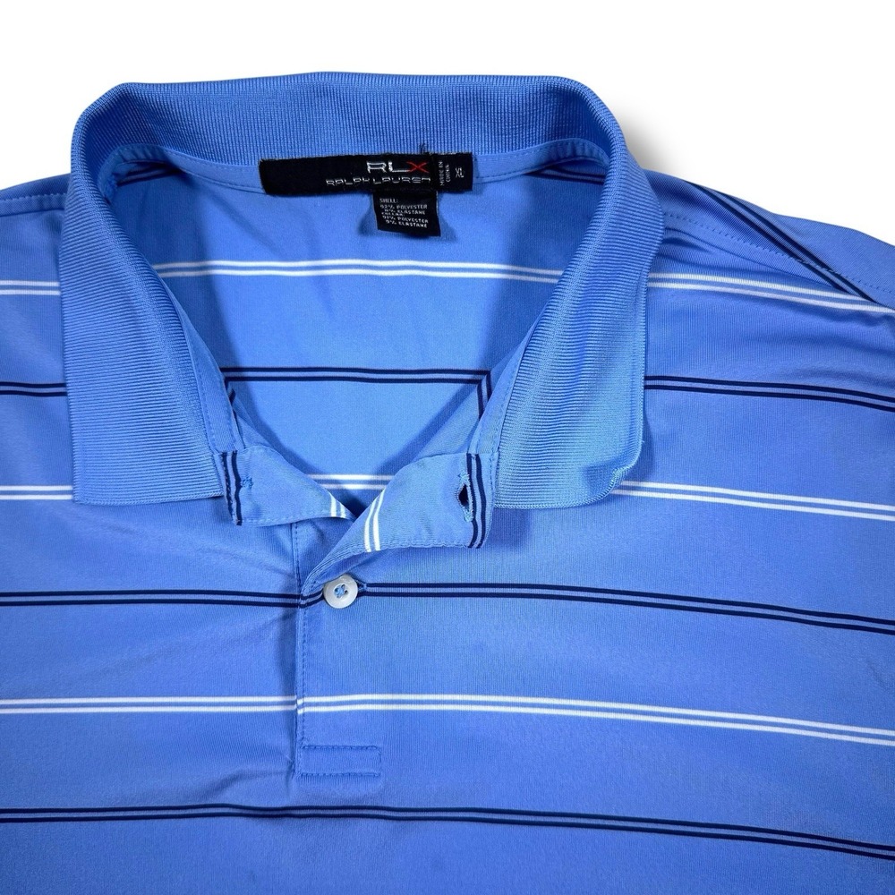 RLX Ralph Lauren Golf Polo Men's XL Blue Striped Short Sleeve Performance‎